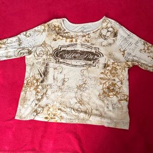 90’s Coffee Chic Cream Graphic Three Quarter Sleeve Tee